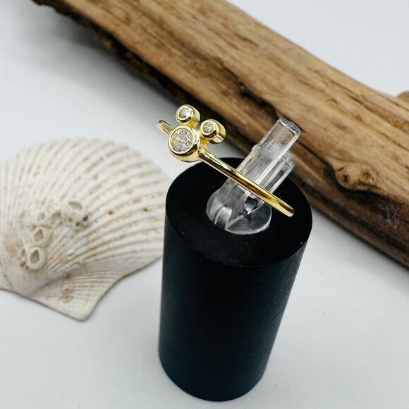 CZ Gold Plated Sterling Silver Micky Mouse Ring, Mouse Ring - Picture 3 of 5